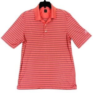 Greg Norman Polo Shirt Mens M Orange‎ Striped Golf Performance Beachwood Club